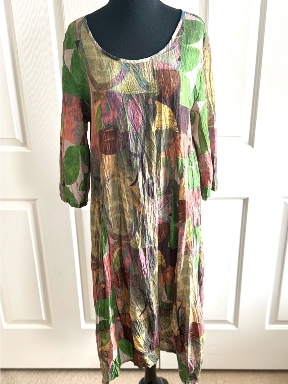 SHANE Multicolor Scoop Neck Long Sleeve Leaf-Print Midi Dress